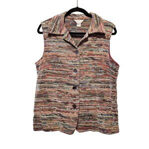 C.J. Banks Multicolor Sleeveless Button-Down Textured Vest Womens X Cozy